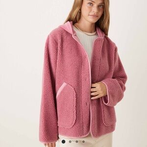 ASOS DESIGN hooded borg fleece and knit mix jacket in tonal rose pink